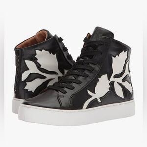 Frye Lena Floral High Too black leather sneakers, size 11